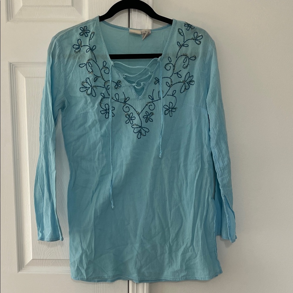 Women’s Merona Light Blue Embroidered Tunic